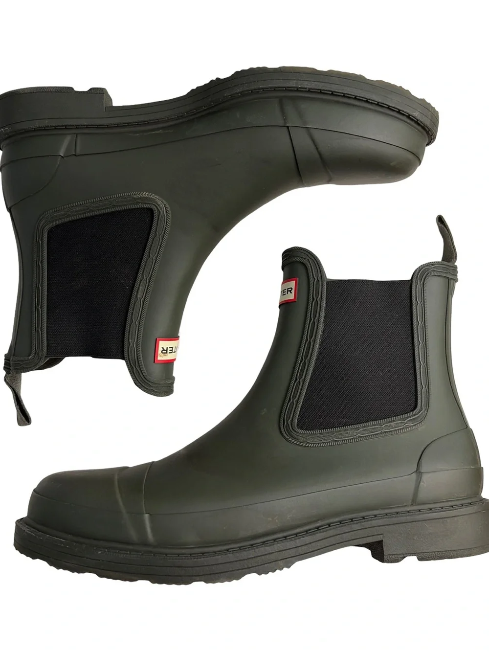 Hunter Olive Chelsea Short Rain Boots with Black Elastic